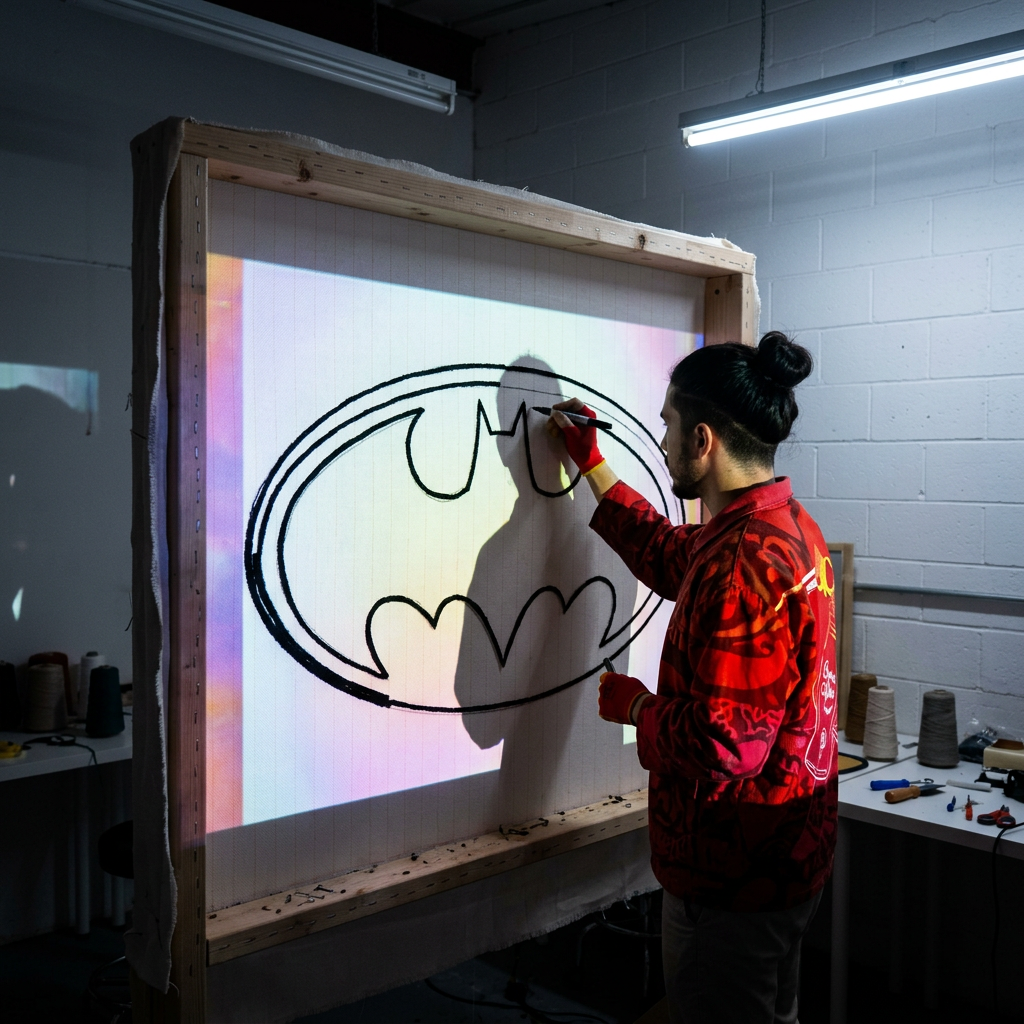 Artesano planificando el diseño — primer paso del proceso tufting